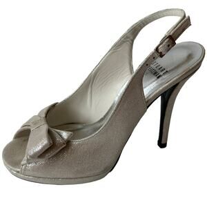 Stuart Weitzman Heels Tarot Silver Glazed Lame Leather Pumps Women's Size 6.5